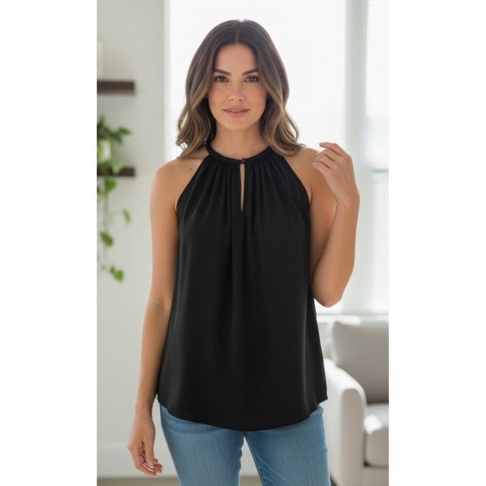 Catherine Malandrino‎ Black Halter Top Sleeveless Blouse Keyhole Detail XS NWT